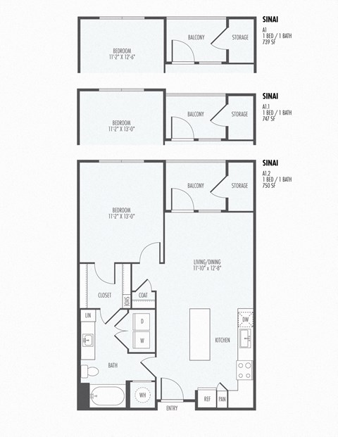 Floor plan for 1 bed, 1 bath, 747 sqft